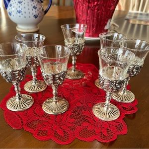 Silver plated Cordial glasses  Set of 7.  Custom made in Japan.